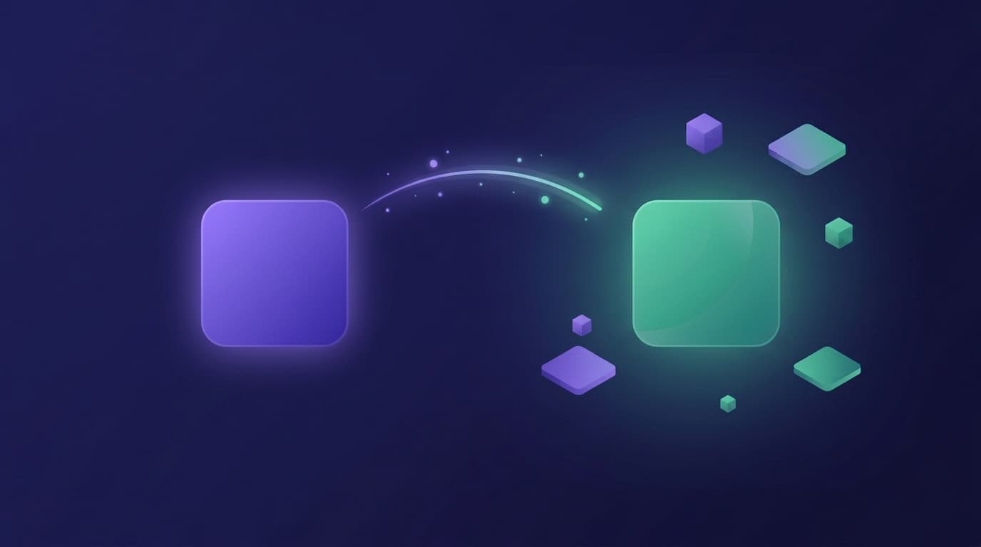 A live Shopify store and its glowing staging mirror connected by a luminous sync arc